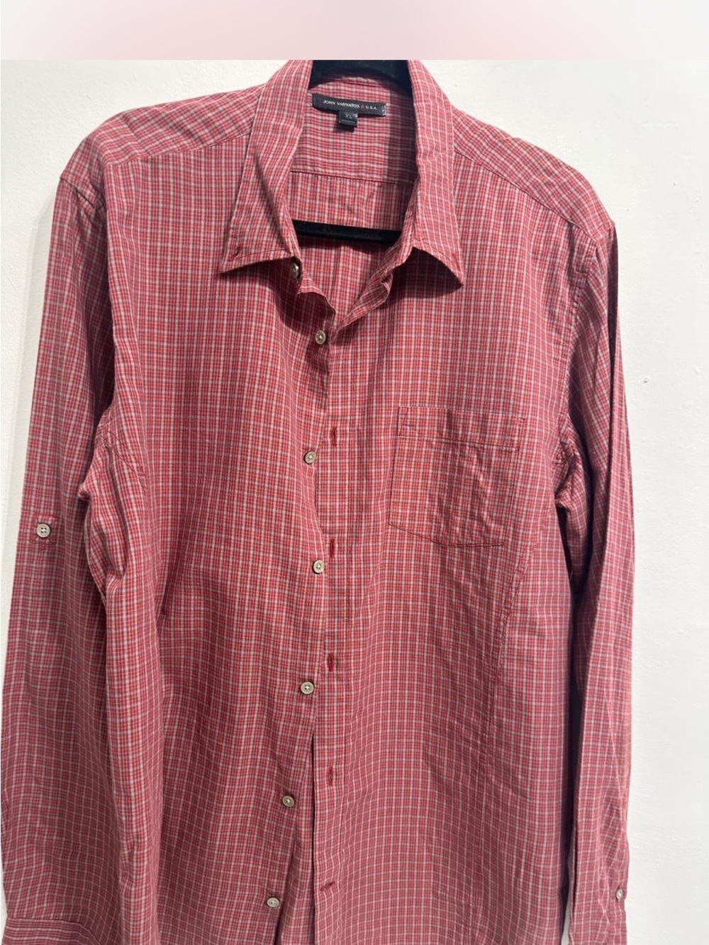 John Varvatos USA Men's Red Plaid Button-Up Shirt XL